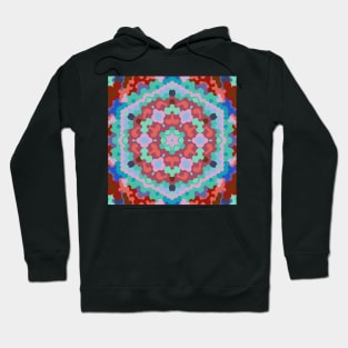 Retro Mandala Flower Blue Red and Teal Hoodie